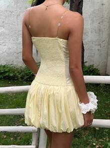 SHEIN EZwear Damen Casual Buttergelb Trägerloses Minikleid Tube Top Ballonrock Schulterfrei Korsett Top Ballon Kurzes Kleid Club Party