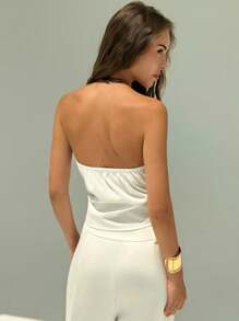 Aloruh Top bandeau con decoración de metal de moda para mujer, para verano, vacaciones en la playa, estilo bohemio tropical, para uso casual y de oficina - Blanco - Ver 2
