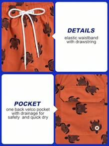 Surfspeed Pantalones cortos de playa con bolsillos, estampado de tortuga marina y cintura con cordón para hombre - Marrón - Ver 3