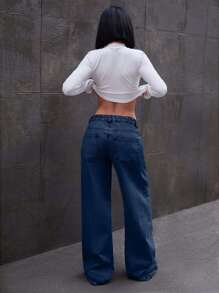 EURMUSE LOW RISE WIDELEG JEAN WITH BOW DETAILS - Dark Wash - View 2