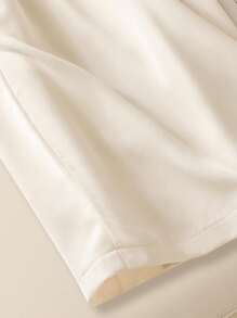 Seusyu Damen Hose mit weitem Bein, einfarbig, lässiger Urlaubsstil, Pailletten-Muschel-Dekor, Falten, locker geschnitten - Aprikosenfarben - Übersicht 5