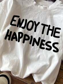 Manfinity Joysei 男士白色针织圆领短袖休闲图案 T 恤，男友礼物