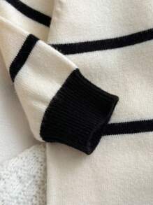 SHEIN Newborn Baby Boy/Girl Cute Colorblock Striped Long Sleeve Polo Collar Sweater Romper, Fall/Winter