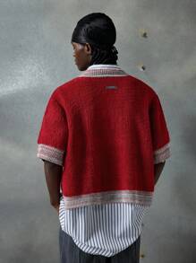 NEON BLANC 男士休闲红色短袖针织开衫 - 紅色 - 查看 3