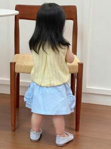 Dazy Kids Conjunto de 2 peças de camisa e saia listradas em cores contrastantes para meninas, estilo coreano - Amarelo - Ver 9