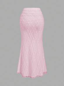 Sweetra Women's White Lace Mermaid Hem Bodycon Maxi Skirt, Spring/Summer Fall Cloth For Women - Pink - View 2