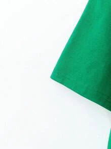 EMERY ROSE Women's Loose Casual Solid V-Neck Drop Shoulder T-Shirt - Green - View 3