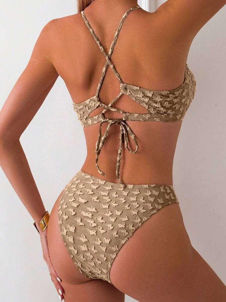 Women's Solid Color Back Cross Separated Bikini Set Summer Beach