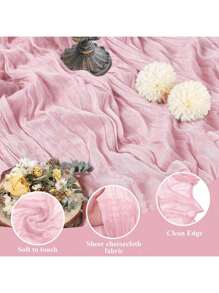 1pc Pink Cheesecloth Tablecloth, Boho Sheer Fabric Tablecloth, Transparent Sheer Table Runner, Suitable For Baby Shower, Wedding Bridal, Birthday Party, Dining Table Decor