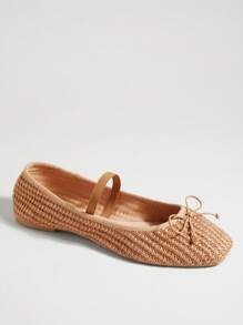 SHUZIA Women's Casual Elegant Square Toe  Comfortable Woven PU Ballet Flats - Camel - View 6