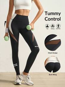 VARSITIE Kontrasfarbige Mesh-Patchwork-Leggings mit hoher Taille, modisch für den Sport