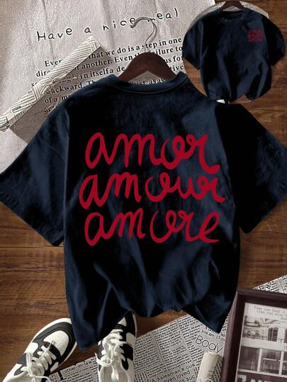 INAWLY Kadın Günlük Mektup Baskılı Yuvarlak Yaka Kısa Kollu Tişört, Yaz