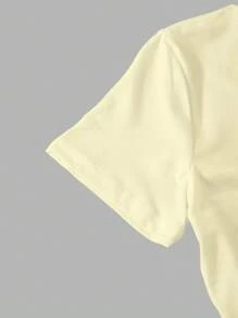 Sparklyn 青少年女孩花卉印花短款修身圆领 T 恤，夏季休闲舒适 - 黃色 - 查看 3