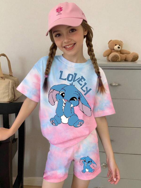 SHEIN 2pcs Girls Casual Stylish Cute Cartoon Contrast Color Blue Rabbit Pattern Letter Print T-Shirt And Shorts Set Sibling Outfits Matching Outfits (2 Sets Pieces Are Sold Separately) Kids Shirt And Shorts Girl Tie Dye Kids Clothes Girls Clothes Set Lovely Shirt Kids Bunny Clothes For Girls Girls Shorts Set Lovely Bunny Shirt Kawaii Clothes For Girls Teen Girl Clothes Girl Stitch Clothes