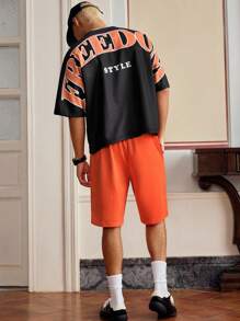 Manfinity VCAY Men's Summer Casual Street Leisure Letter Print Drop Shoulder Loose T-Shirt And Drawstring Waist Shorts Set - Multicolor - View 3