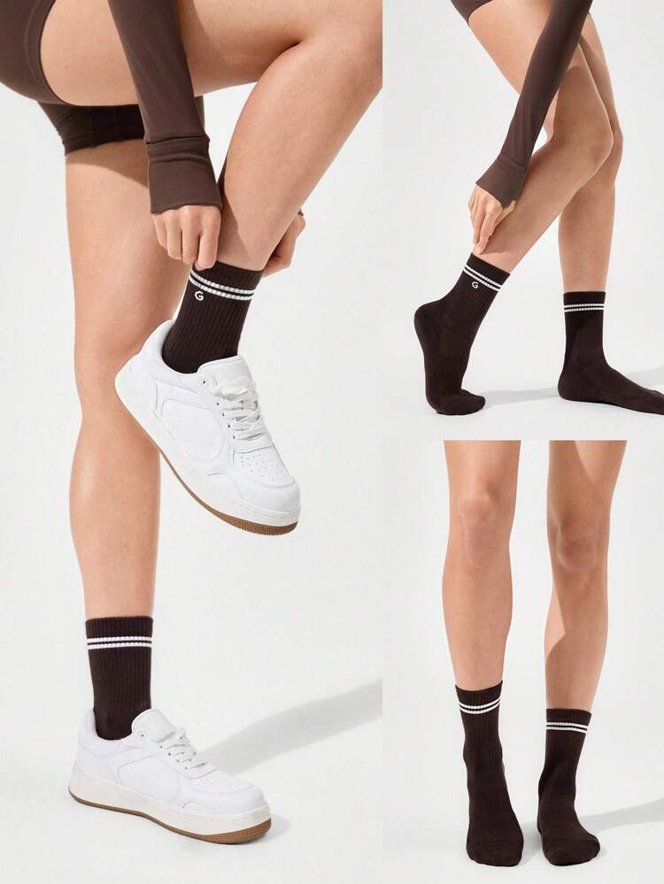 3 pares de calcetines de algodón vintage a rayas, con malla ventilada y logo jacquard, para uso diario y casual