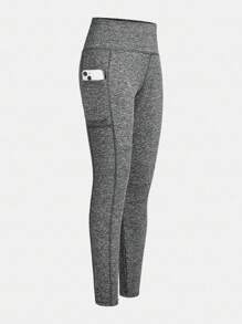 SHEIN Girlism 青少年女孩舒适贴身休闲简约舒适百搭手机袋紧身裤，1 套 - 灰色 - 查看 11
