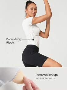 GLOWMODE FeatherFit™ Focus Drawstring Pleated Short Sleeve Tee Light Support Low Impact Yoga Studio Gym