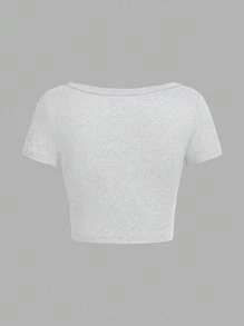 SHEIN EZwear 4 件套休闲简约黑色、深酒红色、灰色、白色圆领/方领短袖短款紧身 T 恤女款，适合夏季 - 彩色 - 查看 6