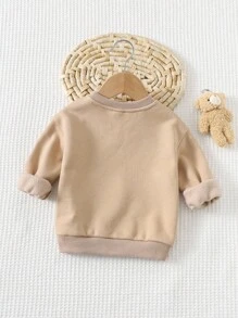 Cozy Pixies Áo nỉ chui đầu cổ tròn tay dài mềm mại họa tiết gấu cho bé gái sơ sinh - màu nâu - Xem 2