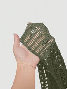 ROMWE Grunge Punk 千禧年 Y2K 风格连帽衫、百搭针织套头衫 - 綠色 - 查看 5