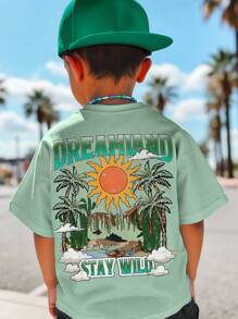 SHEIN Leap Crew 适合夏季的年轻男孩休闲圆领短袖T恤 - 薄荷綠 - 查看 1