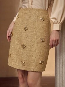 MOTF PREMIUM 粗花呢水钻开衩裙