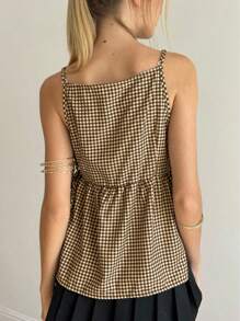 Jouncy 女式夏季休闲格子系带无袖短款侧开衩上衣