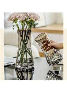 1pc Contemporary Glass Bud Vase Contemporary Striped Cylinder Glass Bud Vase - Artistic Decorative Vase For Home, Living Room, Bedroom, Coffee Table, Office Desk, Reception Gifts Birthday Graduation