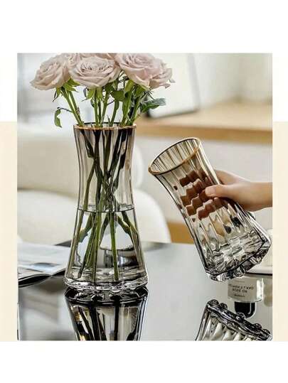 1pc Contemporary Glass Bud Vase Gestreepte Cylinder Artistic ative Home, Living Room, Bedroom, Coffee Table, Office Desk, Reception Birthday Graduation view 3