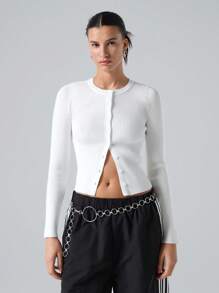 Comfortcana 大码休闲圆领长袖纽扣针织毛衣，秋冬