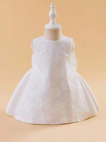 Glamorique Kids Baby Girl Wedding Flower Girl Dress, Satin With Tulle, Back Bow Decor, Embroidered Floral, Party Pageant Birthday Formal Outfits Fall Winter - Beige - View 2