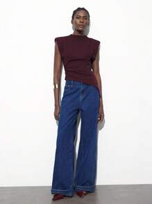 Maija 2pcs Women's Solid Color Front Tie Puff Sleeve Shirt + Shorts Set, Bohemian Style, Spring/Summer - Purple - View 6