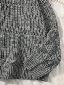 SHEIN EZwear Plus Solid Spring Ribbed Knit Sweater In Fall/Winter - Dark Grey - View 3