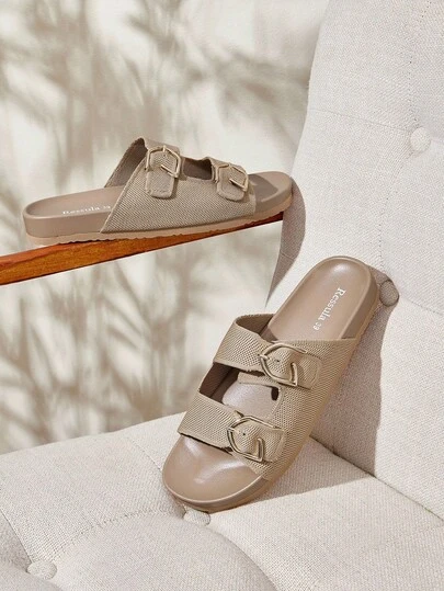Ressula Sandalias planas casuales de diseño con hebilla ajustable de moda para mujer
