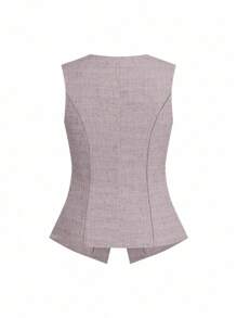 Ellevyn Women's Business Casual French Style Sleeveless Waistcoat With Metal Buttons, Commuter Top Vintage - Mauve Purple - View 2