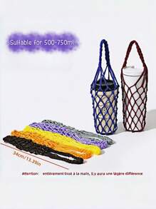 1 Hand-Woven Mesh Bag, Reusable Beverage Carrier, Coffee Cup Stand, Beverage Handbag, Decorative Mesh Bag - Multicolor - View 4