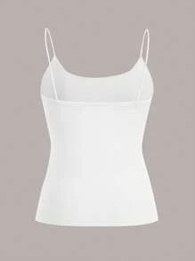 SHEIN EZwear 4 Set 4 Pairs Assorted Black, Brown, Beige, White Basic Camisole Tops, Suitable For Summer Back To School - Multicolor - View 9