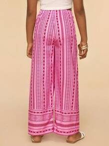 SHEIN Tween Girls' Geometric Print Elastic Waist Relaxed Fit Summer Vacation Pants - Pink - View 2