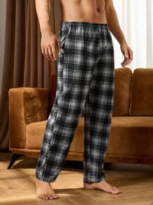 Men's Casual Plaid Lounge Pants, For Autumn, Fall, Winter