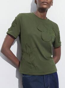 Maija 女士绿色早春刺绣花卉图案休闲短袖宽松日常T恤，适合 7 月 4 日、圣若昂、毕业典礼、节日服装