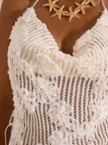 Opulessa Parte superior de cubrimiento sin espalda con estampado jacquard de unicolor para playa, vacaciones, lunares, Ibiza, brillante, traje de baño de una pieza para mujer, traje de baño de cintura alta, playa para mujer, vacaciones, verano, playa para mujer, concierto mujer BOHO, vacaciones tropicales para mujer, romántico, parte superior blanca de playa, parte superior blanca con lentejuelas, parte superior blanca