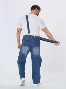 Manfinity Homme Men's Streetwear Cargo Denim Bib Overalls