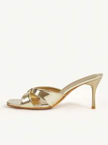 CUCCOO CHICEST Women's Fashion Square Toe Gold Thong Stiletto Heel Evening Party Slip-On Sandals - Gold - View 9