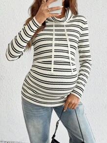 SHEIN Fall Clothes,Autumn Clothes,Maternity Autumn Clothes Maternity Maternity Casual Striped Drawstring Cowl Neck Long Sleeve Breastfeeding T-Shirt, Autumn Maternity Tops Nursing Top Maternity Shirts Pregnancy Clothes Pregnant Tops Maternity Clothes Pregnancy Shirts - Multicolor - View 5