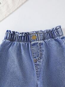 Conjunto de 3 piezas para niñas: chaqueta a cuadros, top amarillo y pantalones vaqueros de pierna ancha, conjunto de ropa casual de otoño para la escuela - Amarillo - Ver 5
