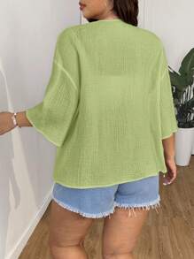 SHEIN EZwear Áo khoác cotton trắng ngắn nhẹ cỡ lớn, mùa hè thu/đông - màu xanh lá - Xem 2