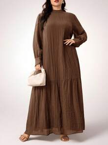 Veilorie Vestido de unicolor elegante talla grande, apropiado para ir a trabajar - Café integral - Ver 1