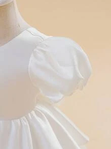 Glamorique Kids Baby Girl's Puffy Mesh & Satin Floral Dress, Bridesmaid/Birthday Tulle Dress With Bubble Sleeves, Bow Back, Infant Wedding/Party Pageant Gown Fall Winter