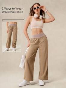 OutZeal Stretch Drawstring Hem Straight Leg Pants Vacation Daily Casual - Khaki - View 3